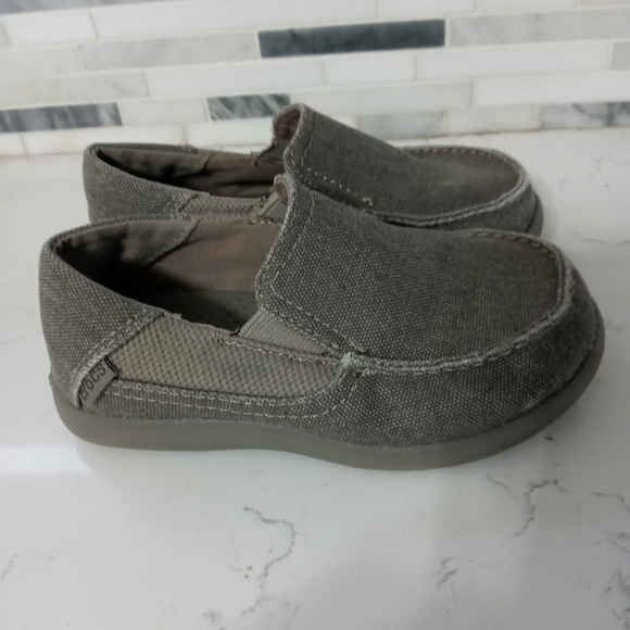 Crocs Santa Cruz Dual Comfort dark beige canvas slip on boat shoes /Loafers C11 - Picture 2 of 6